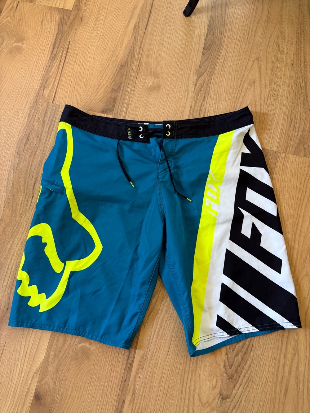 Fox Teal Swim Boardshorts with Neon Yellow & Black Accents